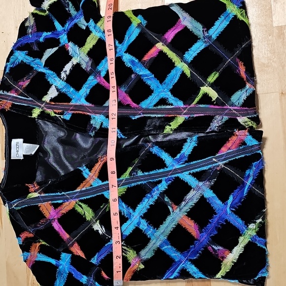 🧥 Chico's Velvet Shaggy Textured Jacket Open Front Blazer Neon Plaid - Picture 5 of 6